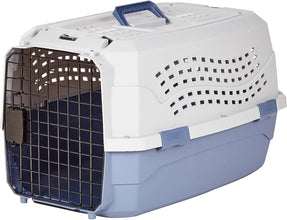 - 2-Door Top-Load Hard-Sided Dogs, Cats Pet Travel Carrier, Gray & Blue, 22.8