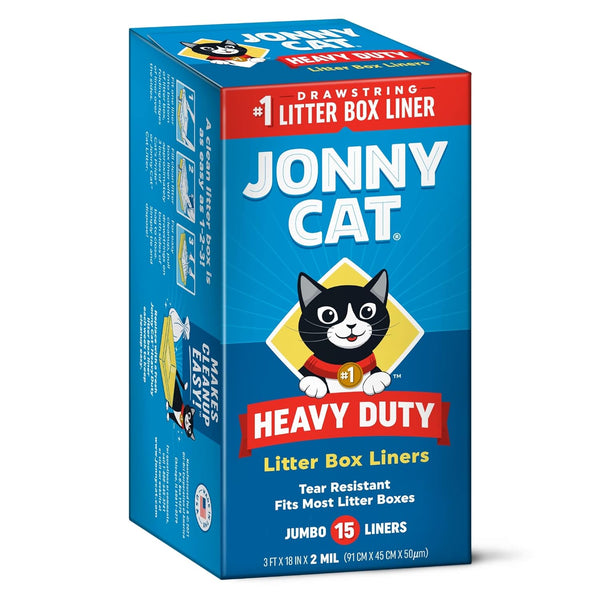 Jonny Cat Litter Box Liners: Heavy Duty - Tear & Leak Resistant - Drawstring Close - Jumbo, 15 Count