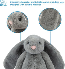 Interactive Bunny Buddy Dog Toy with Crinkle and Squeaky Enrichment for Small and Medium Breed Puppies or Dogs, Cute and Plush - Bunny (Gray)