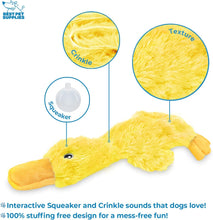 Crinkle Dog Toy for Small, Medium, and Large Breeds, Cute No Stuffing Duck with Soft Squeaker, Fun for Indoor Puppies and Senior Pups, Plush No Mess Chew and Play, Large, Yellow