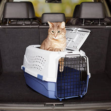 - 2-Door Top-Load Hard-Sided Dogs, Cats Pet Travel Carrier, Gray & Blue, 22.8