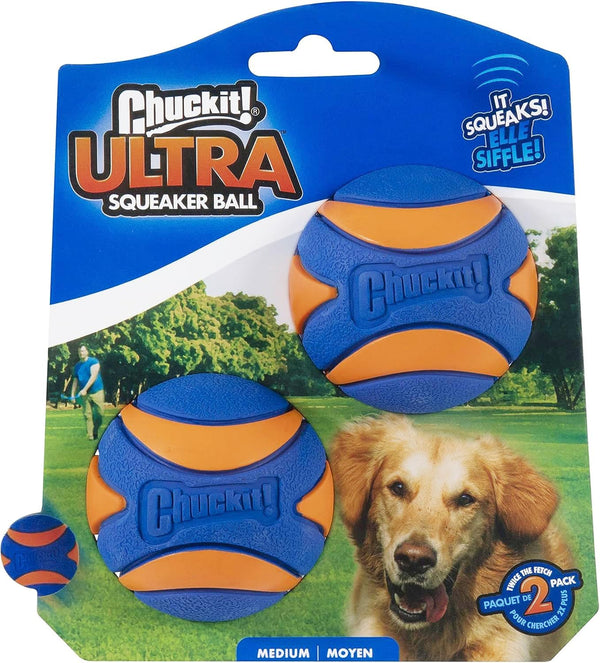 Chuckit Ultra Squeaker Ball Dog Toy, Medium (2.5 Inch) 2 Pack, for Medium Breeds